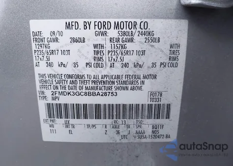 2011 Ford Edge Se from USA, damaged, VIN 2FMDK3GC8BBA28753